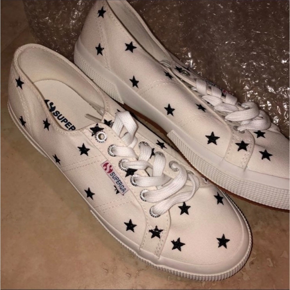 Superga women’s white black star sneakers shoes everyday